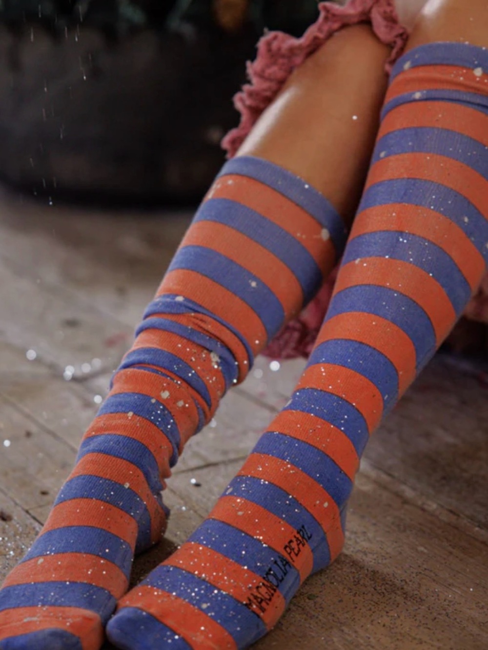 Magnolia Pearl Orange and Blue Striped OTK Socks